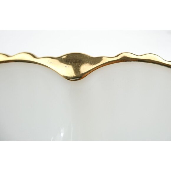 Vintage Anchor Hocking Milk Glass Deviled Egg Plate With Gold Trim - Picture 15 of 16